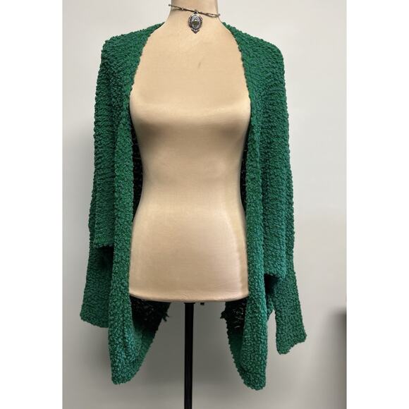 Umgee Open Front Cardigan Sweater Kelly Green Large Popcorn Knit Pockets Holiday - Picture 1 of 7